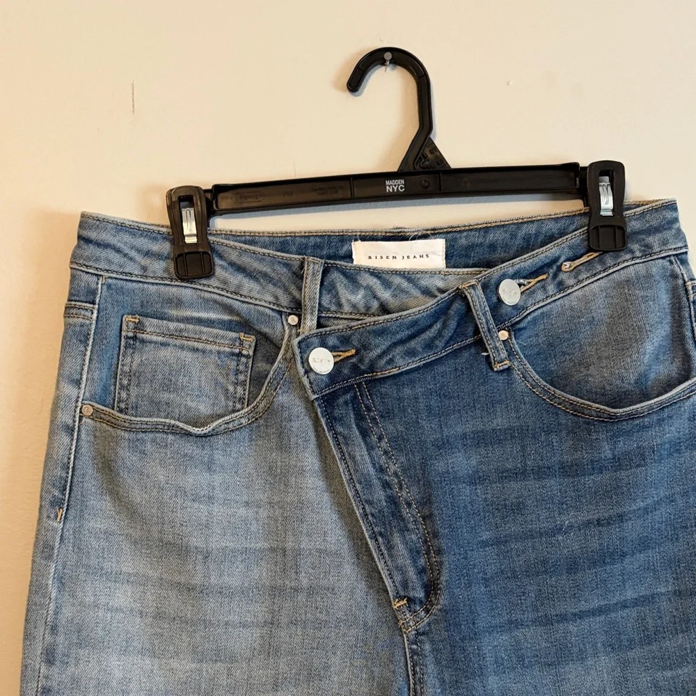 Risen: Straight Leg distressed Jeans raw hem. - Blue 11/30 is tag. - Picture 6 of 13